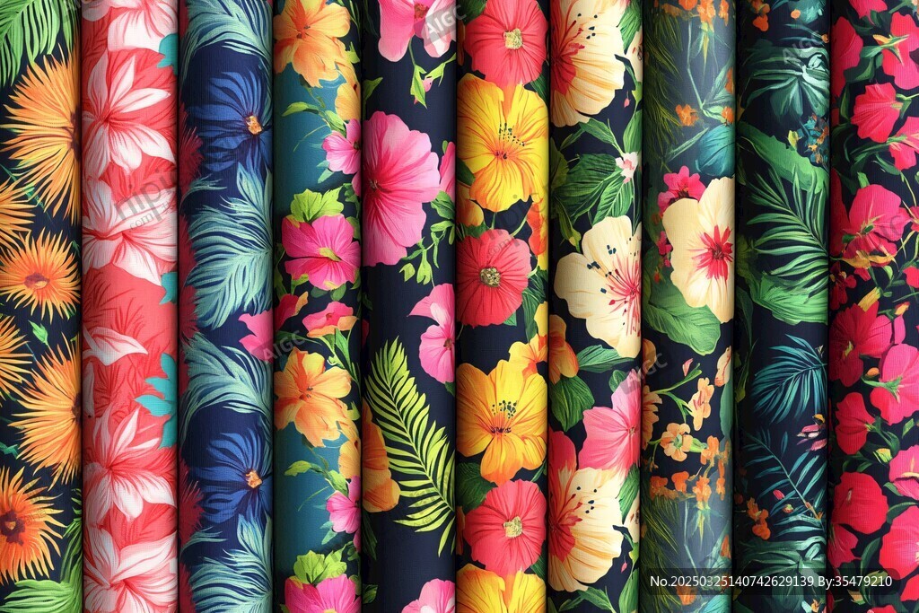 多彩花卉图案布料展示