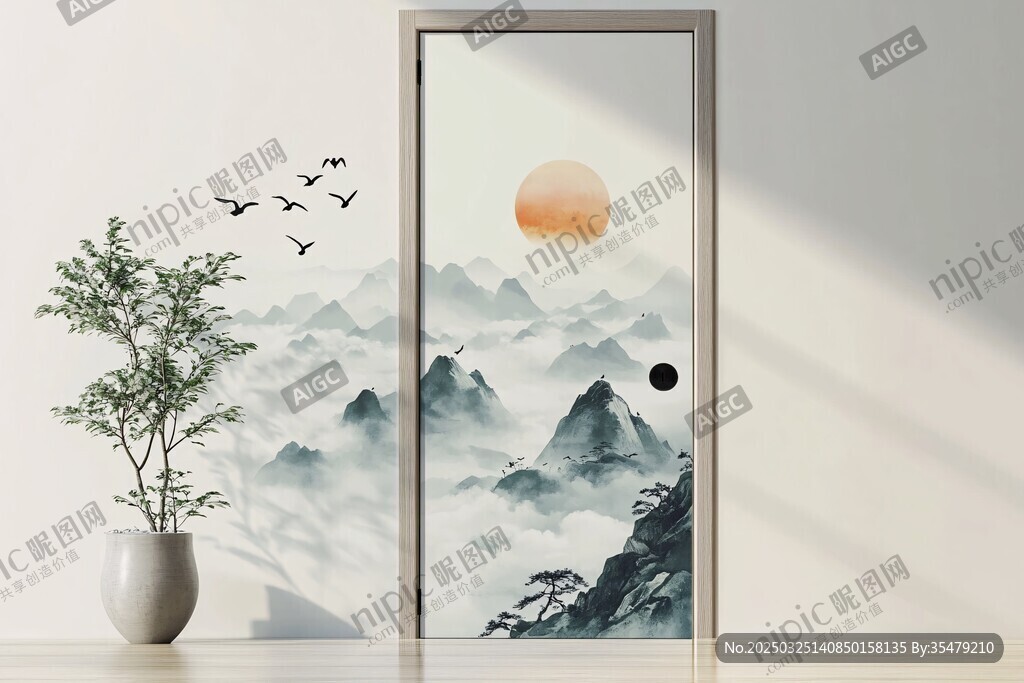 中式山水门饰 意境悠远