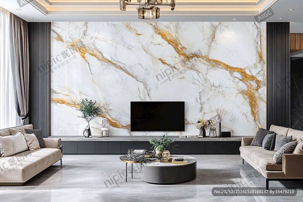 奢华大理石背景墙客厅设计