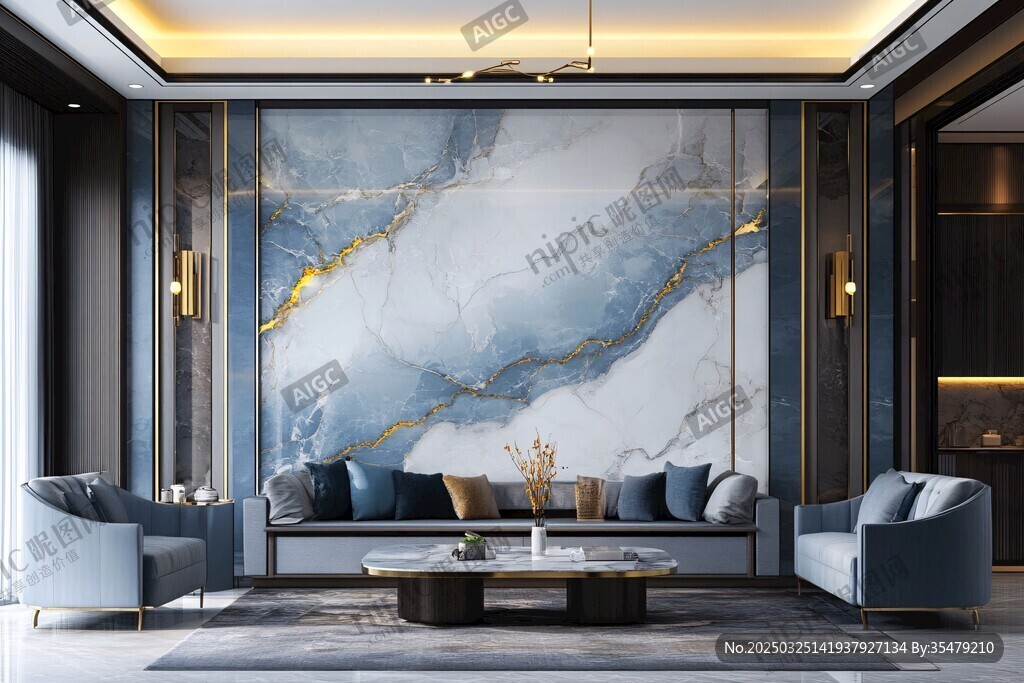 现代轻奢风客厅大理石背景墙
