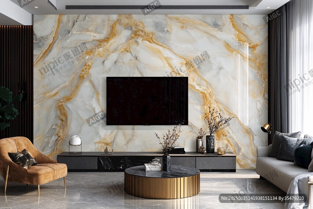 奢华大理石客厅电视背景墙