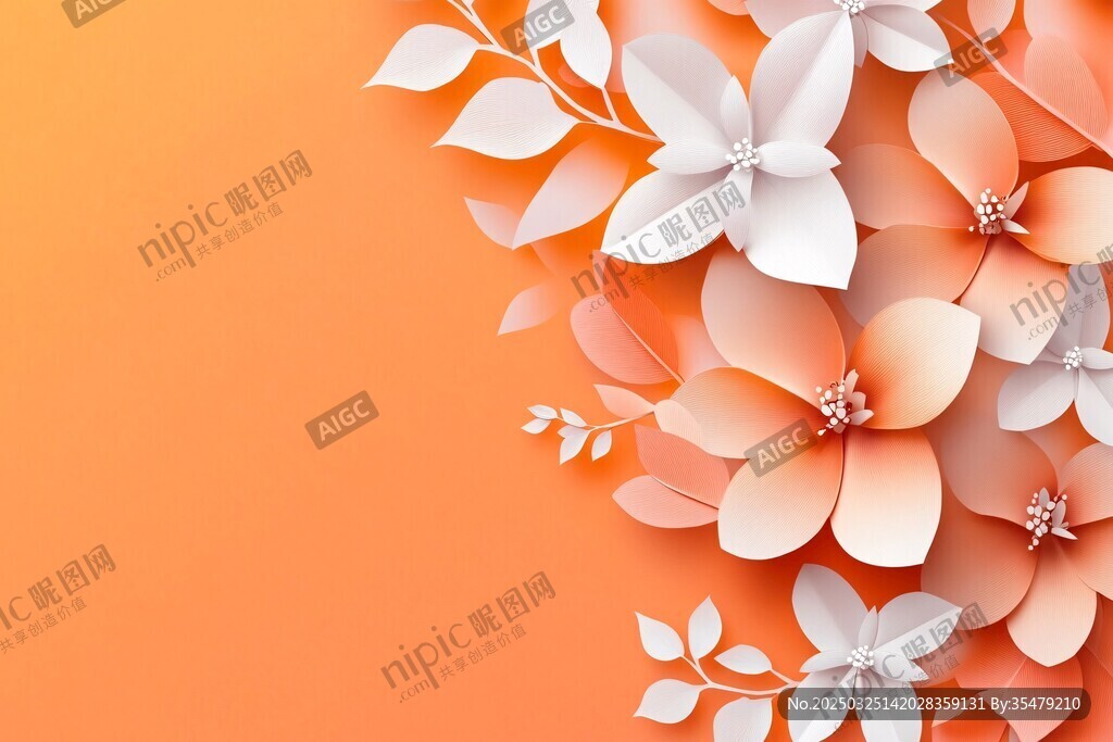 橙色背景的精致纸艺花卉