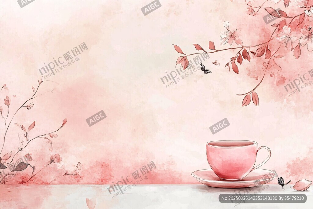 粉色浪漫茶歇花卉背景图