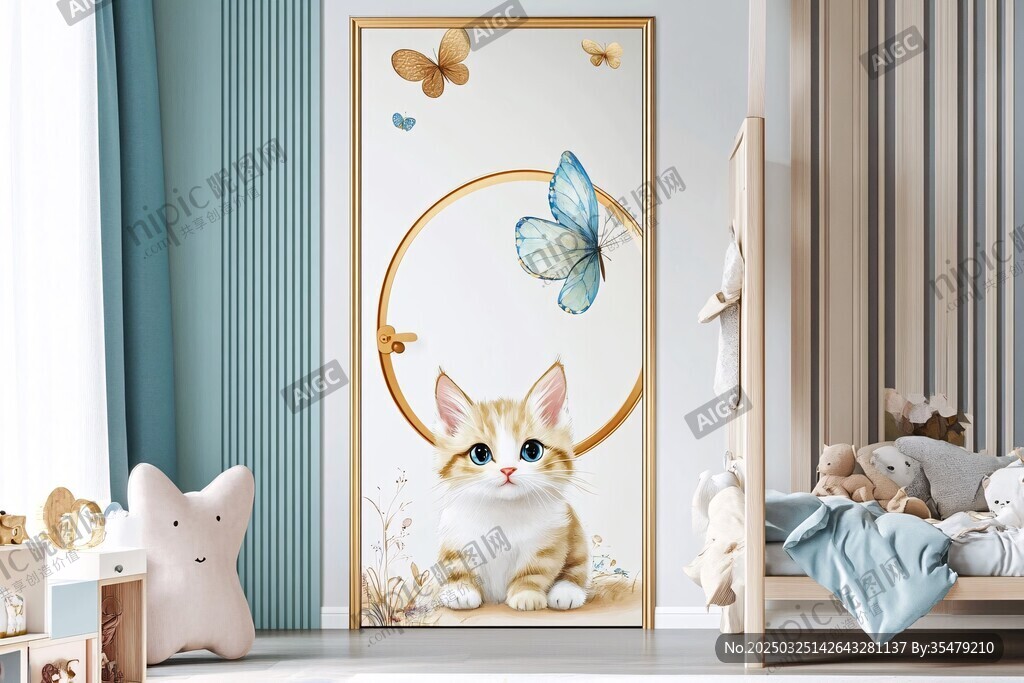 可爱猫咪蝴蝶装饰画