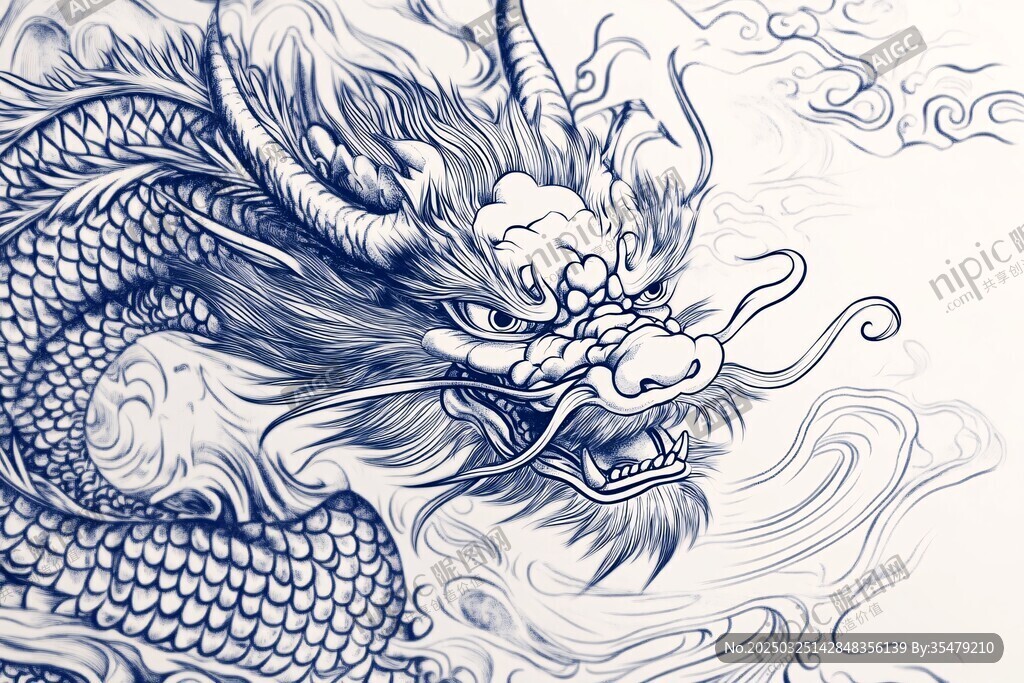 中式传统龙纹精美手绘图案