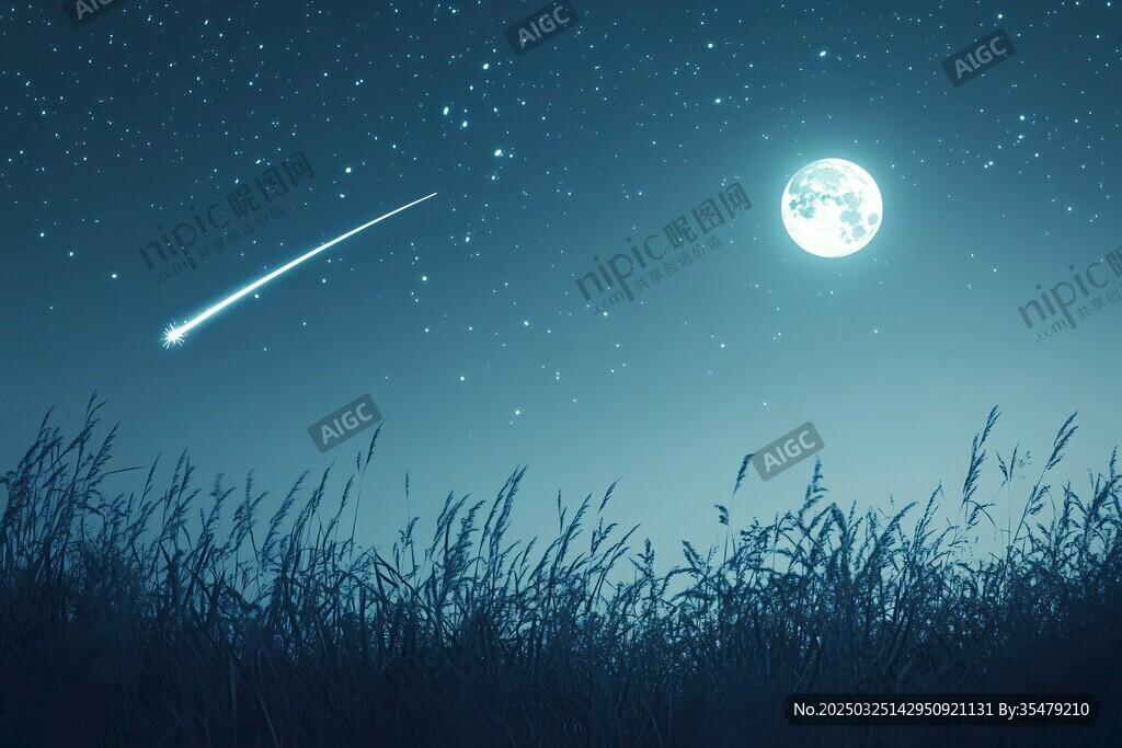 月夜流星下的静谧草地