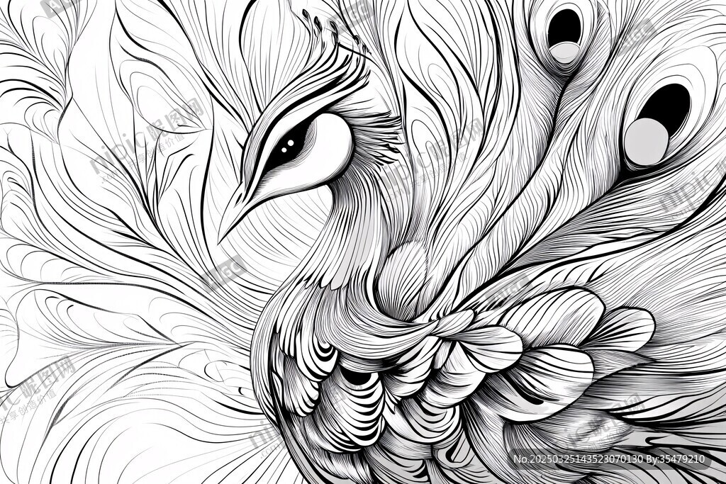黑白凤羽艺术插画