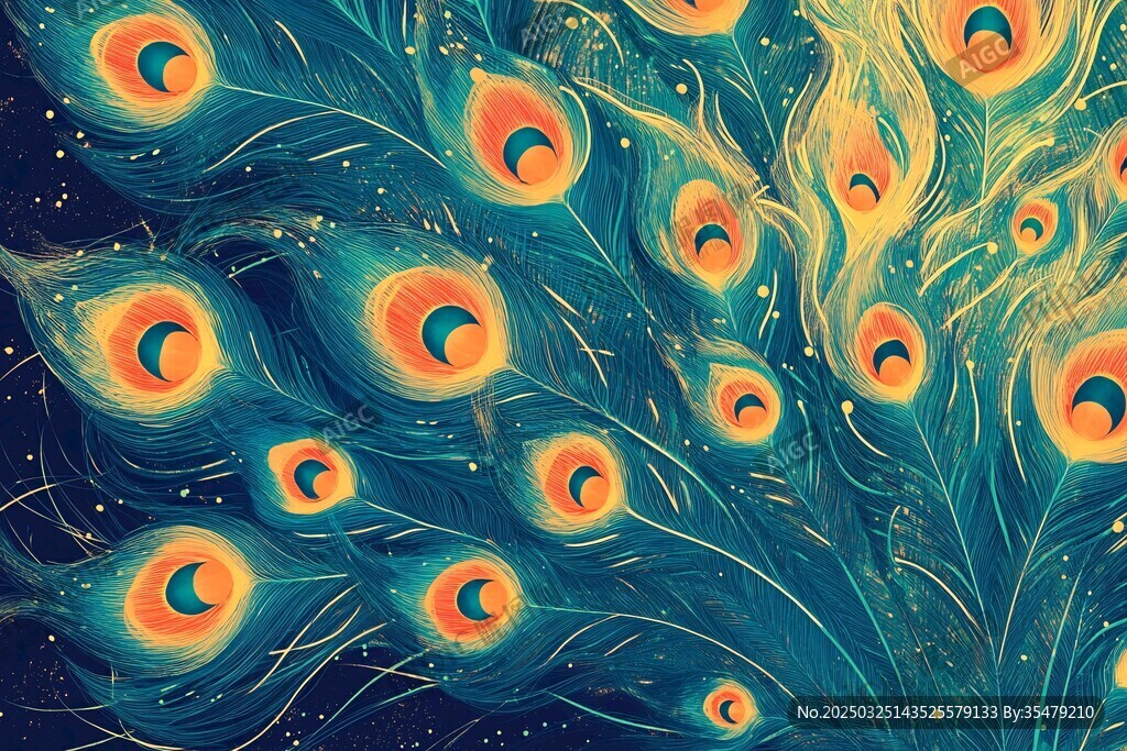 梦幻孔雀羽毛艺术插画