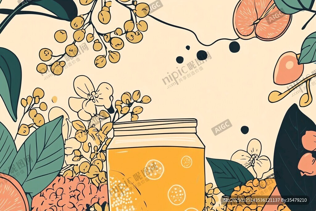 插画中的蜂蜜与花果世界