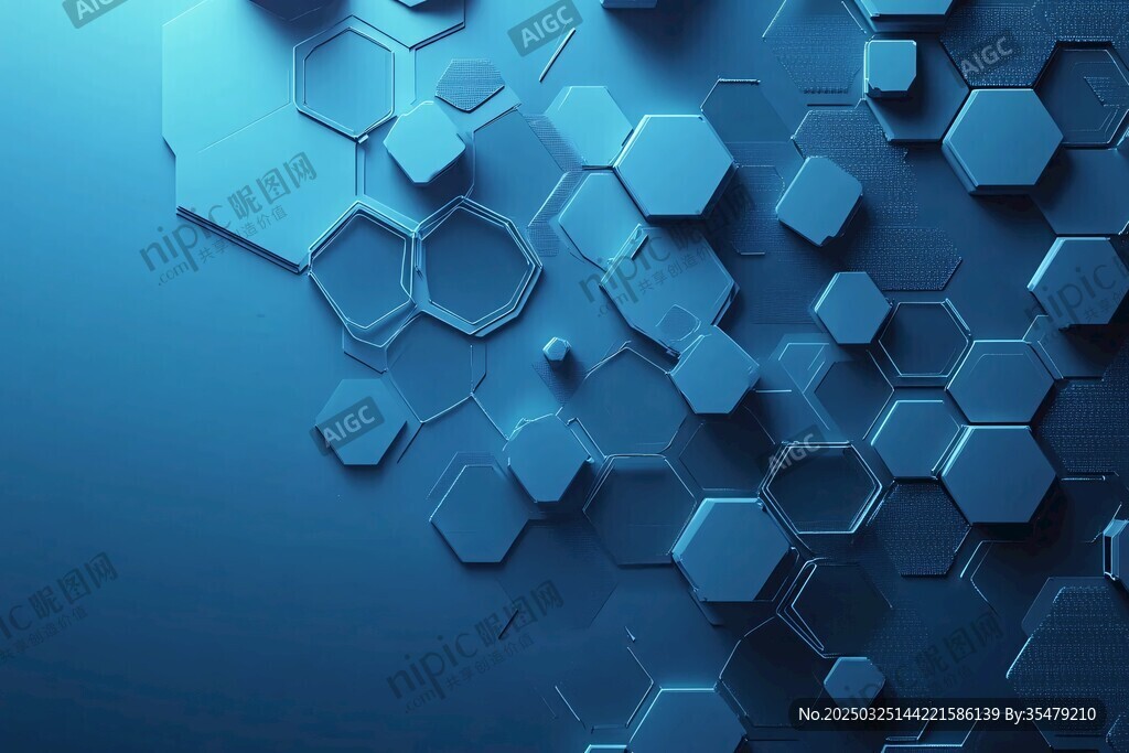 蓝色立体六边形科技背景图