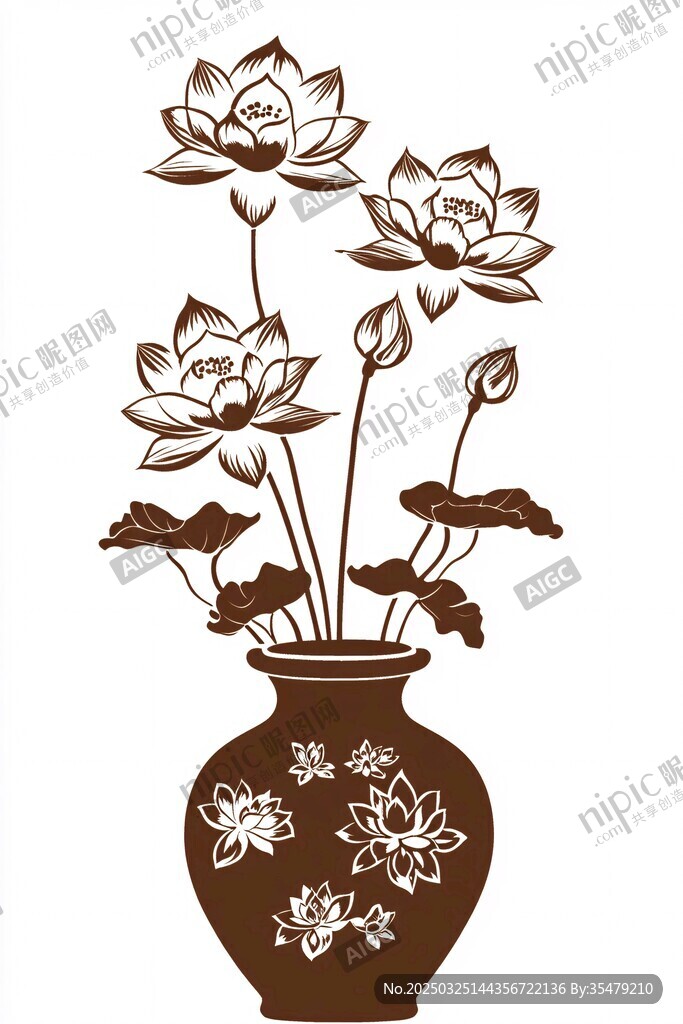 中式花瓶插荷花图案
