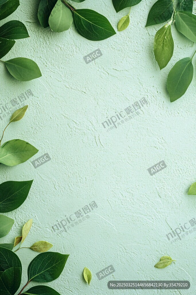 绿叶装点的淡雅墙面背景