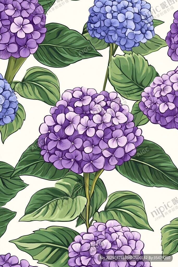 紫色绣球花植物图案