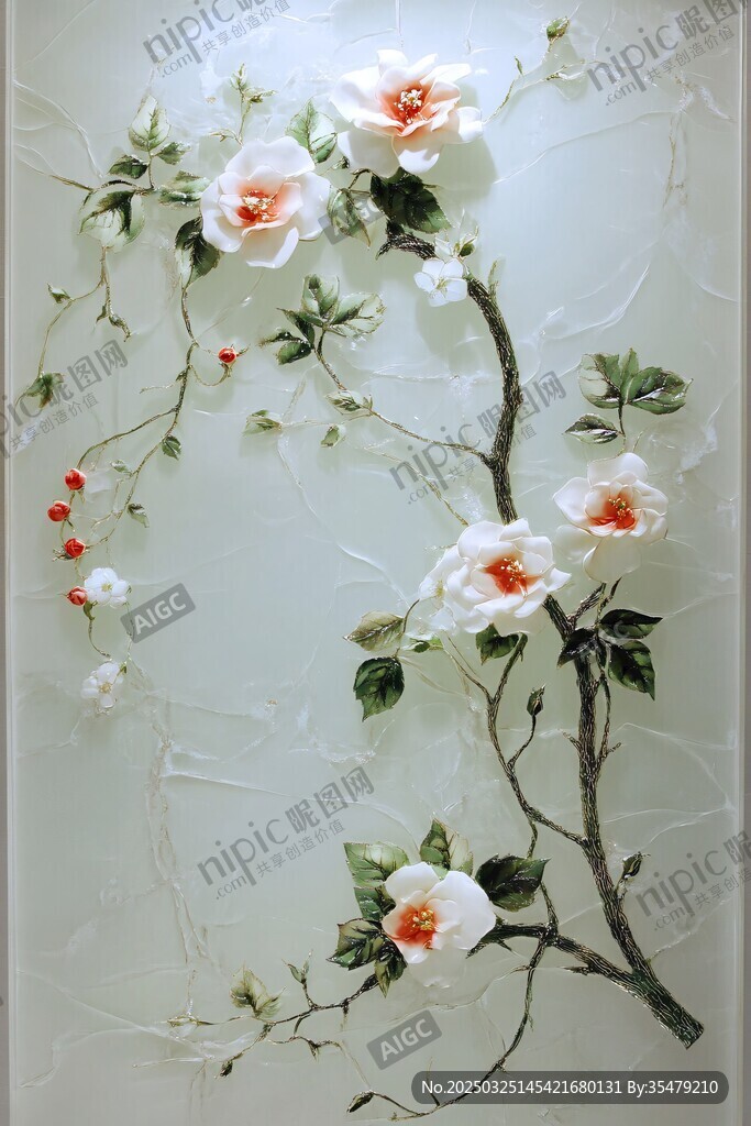 立体白玫瑰墙面装饰画