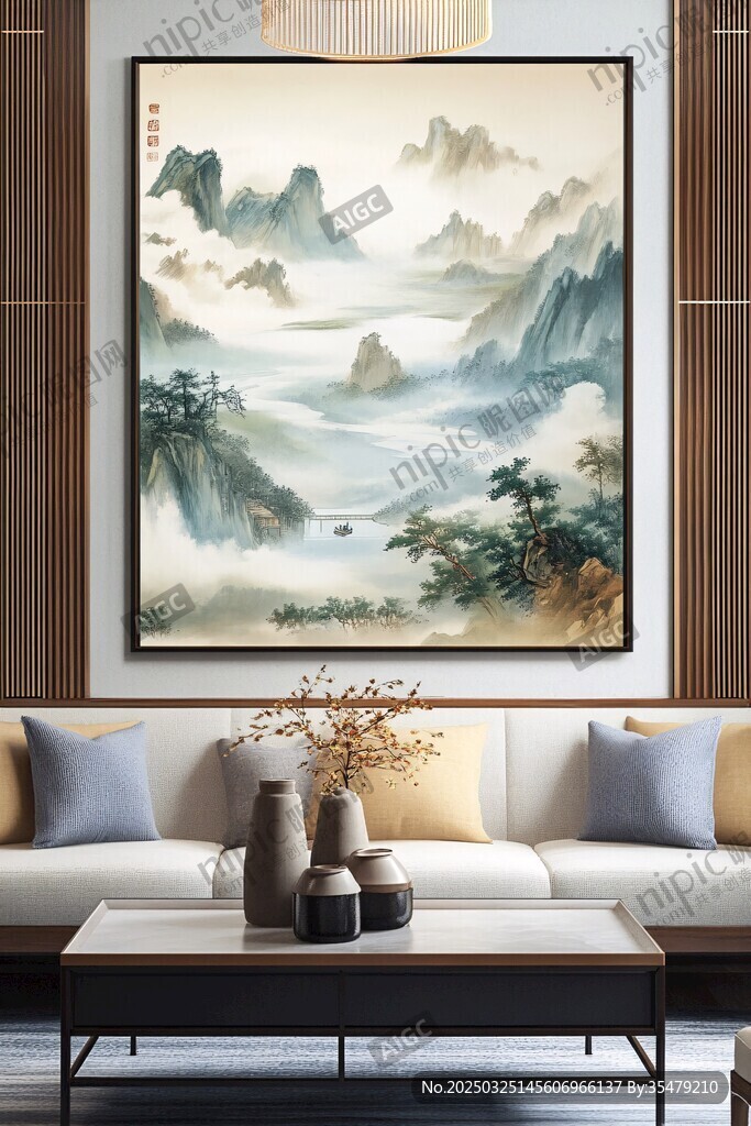 中式客厅的山水挂画意境