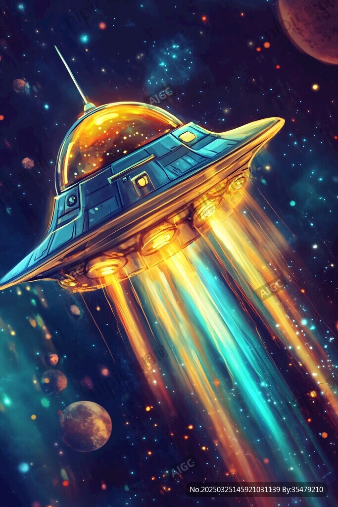 星际飞碟穿梭浩瀚宇宙
