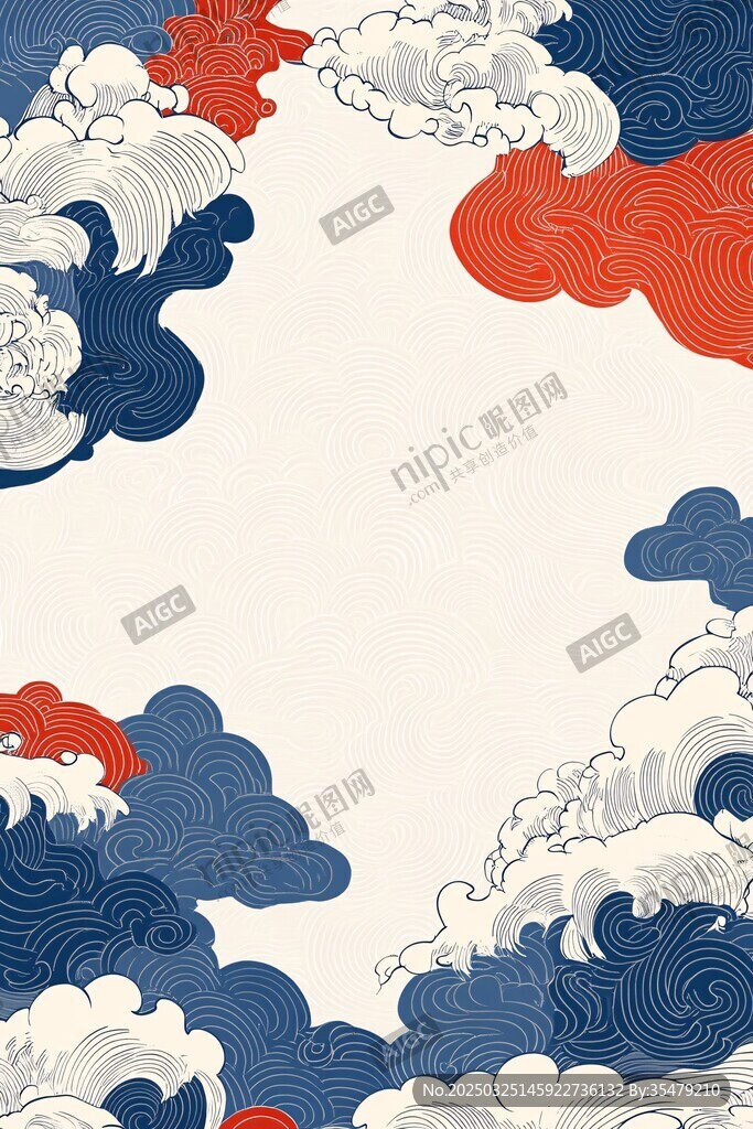 日式海浪祥云背景图案