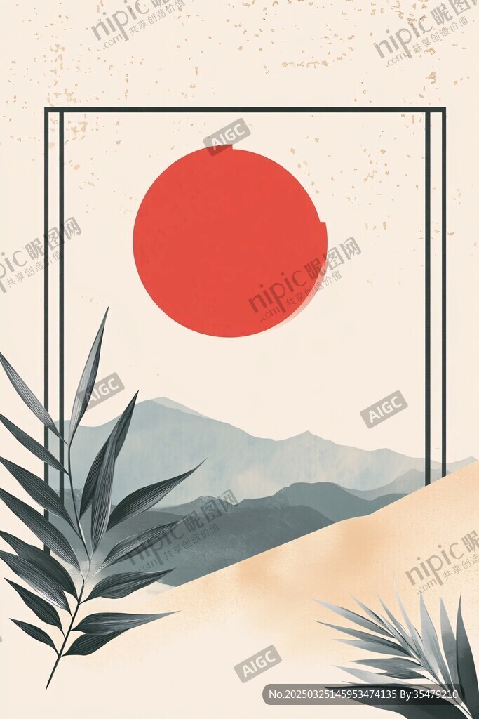 日式风景插画中的自然元素