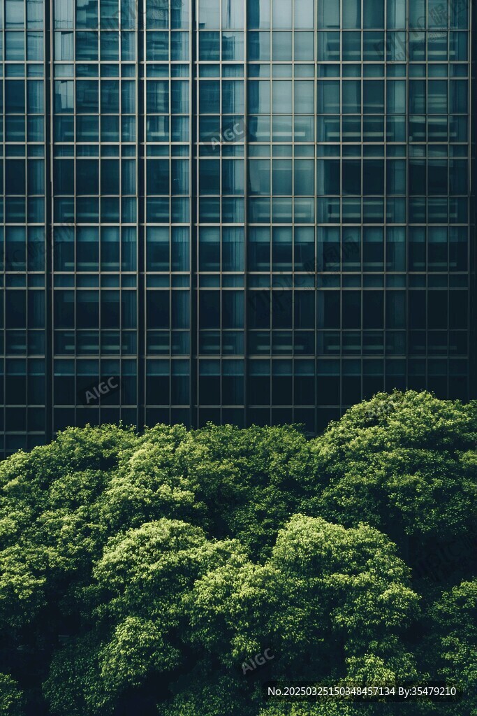 都市丛林中的绿植与高楼