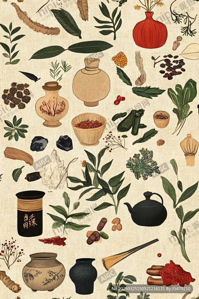 传统中药材与器具图案