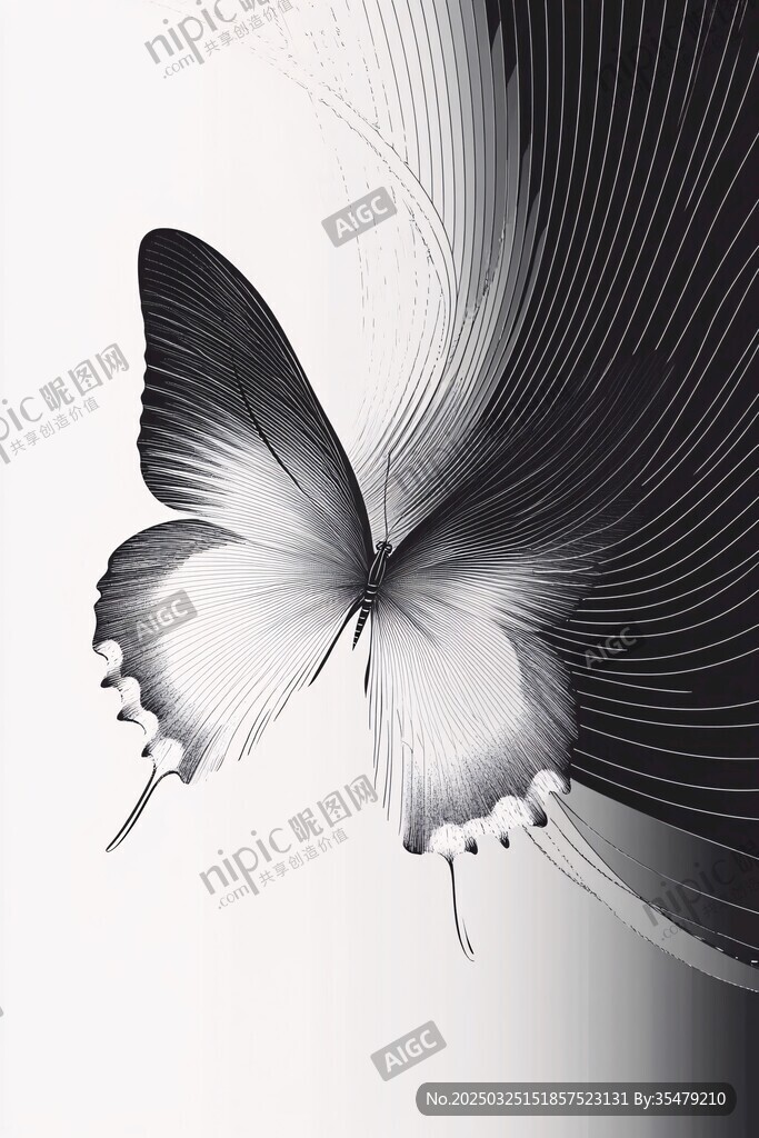 黑白蝶影 线条交织的梦幻之美