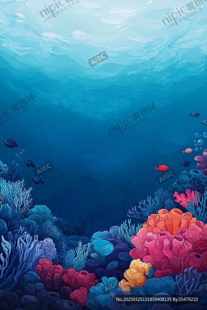 梦幻海底珊瑚与鱼群景象