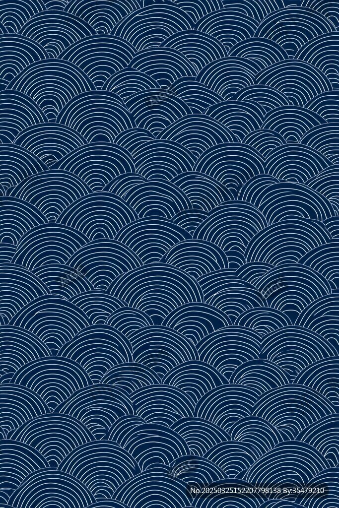 蓝白海浪纹中式传统图案