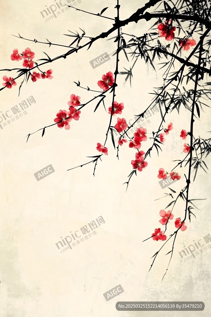 水墨红梅图