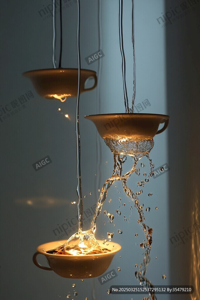悬浮茶杯水流奇幻景象