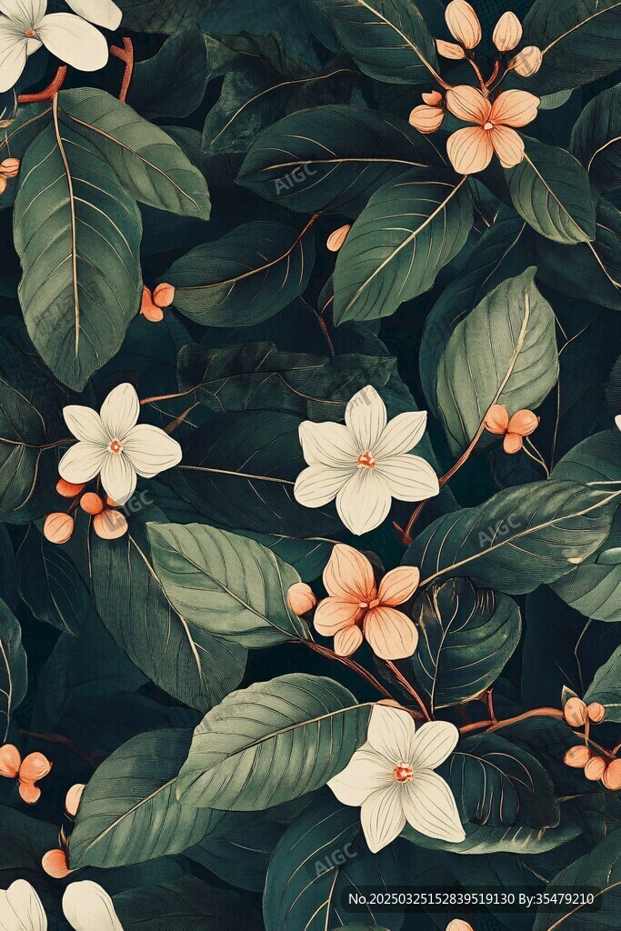 花卉绿叶图案背景纹理