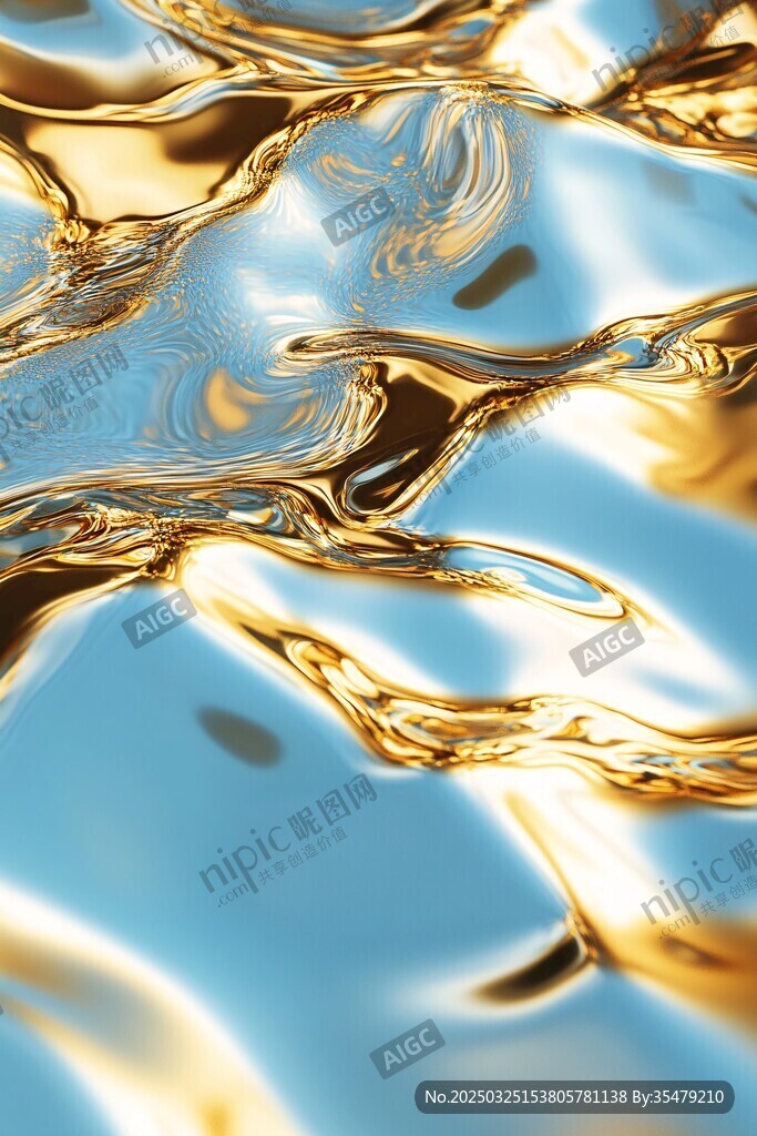 金色液体流动抽象艺术画面