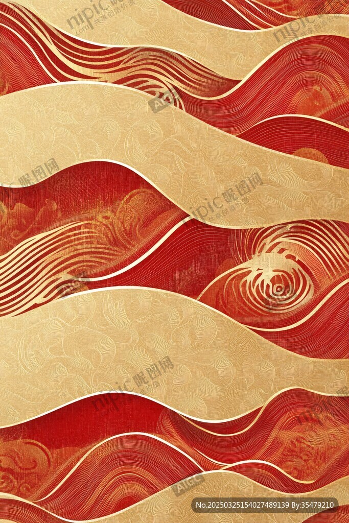 金红海浪中式纹理图案