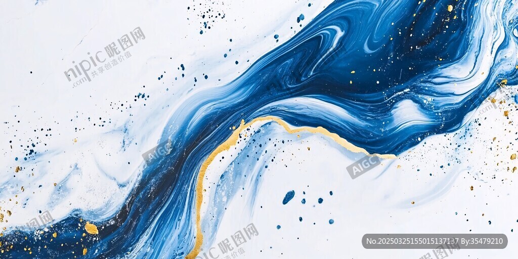 蓝金流体艺术抽象画