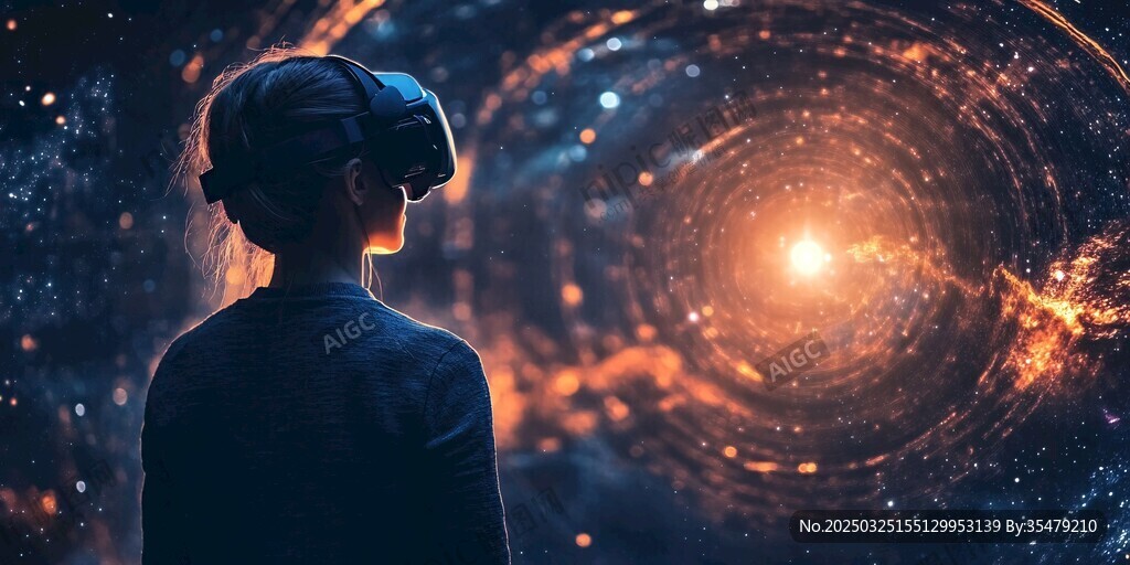 少女沉浸于VR星际体验