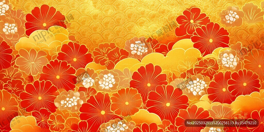 1 中式繁花金云背景图案