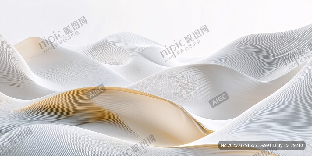 梦幻白色沙丘间的金色波纹