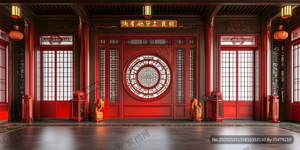 中式古典红门建筑场景