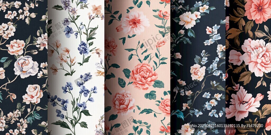 多样花卉图案布料展示