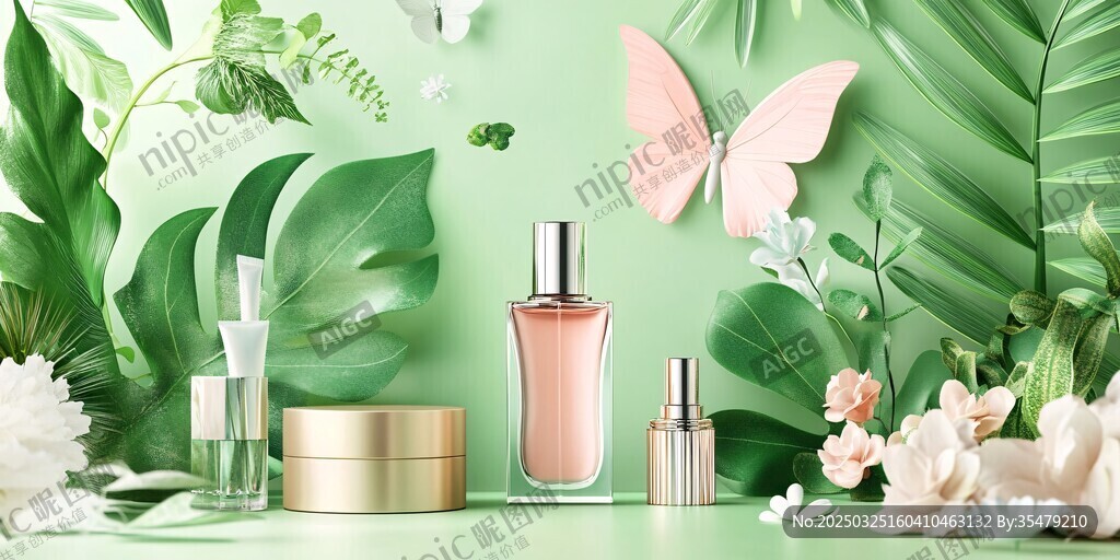 清新绿植中的精致美妆品