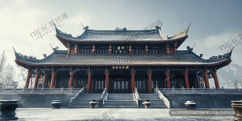 中式古建庙宇庄严景致
