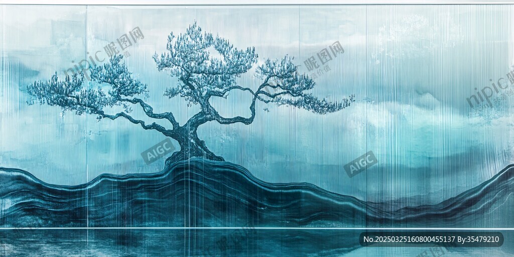 水墨孤松图