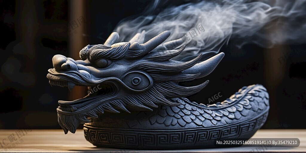 龙形香炉飘出袅袅青烟