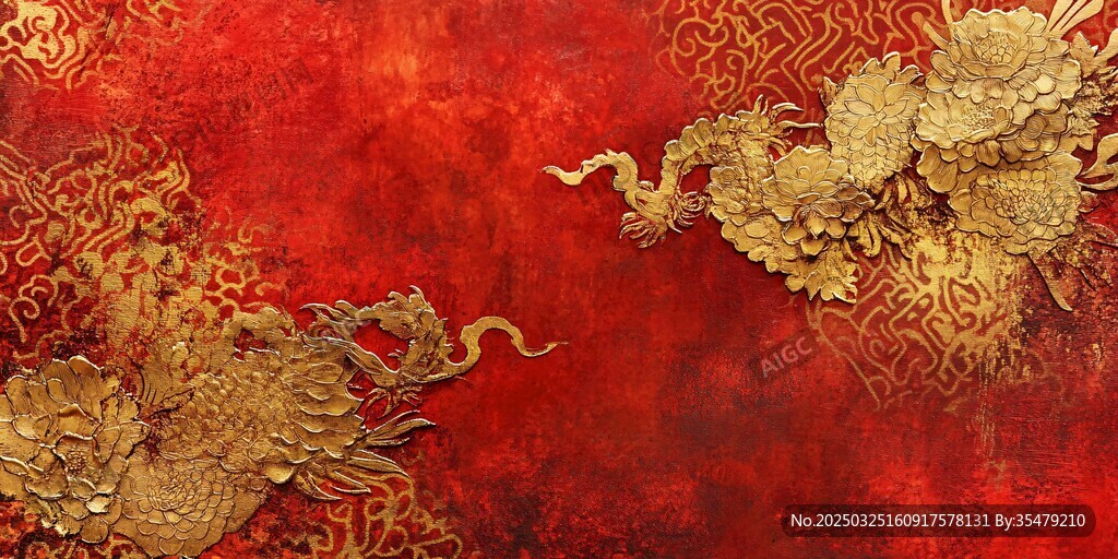 中式红金双龙装饰背景图