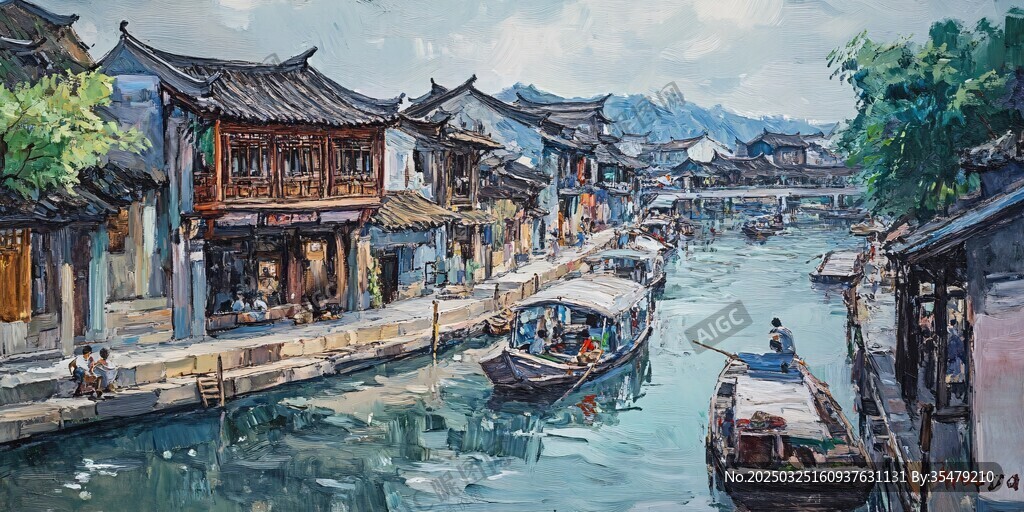 江南水乡古镇河道风景图