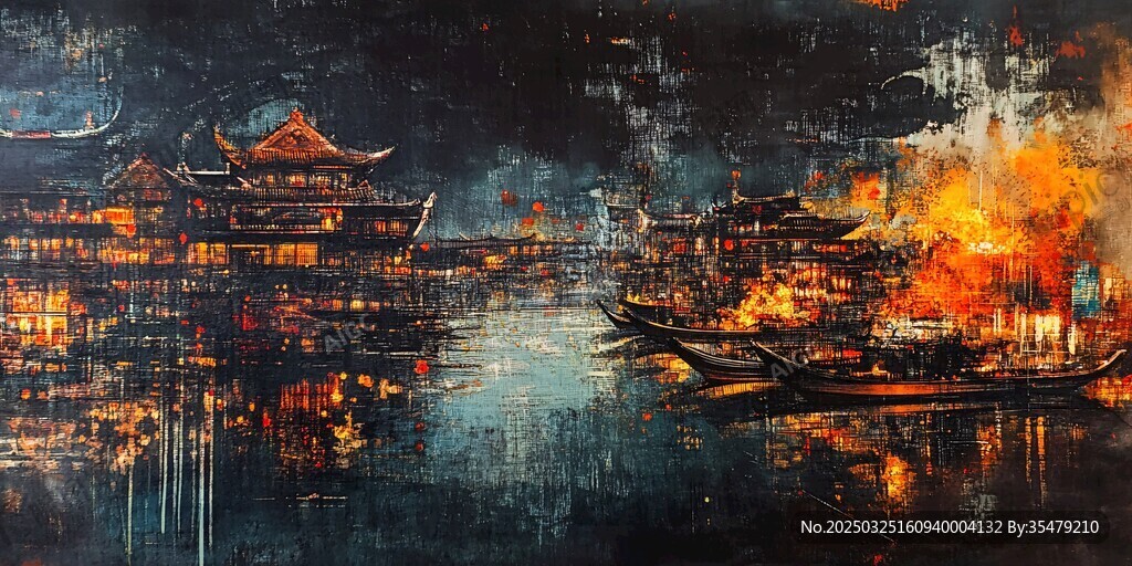 古风夜港繁华景