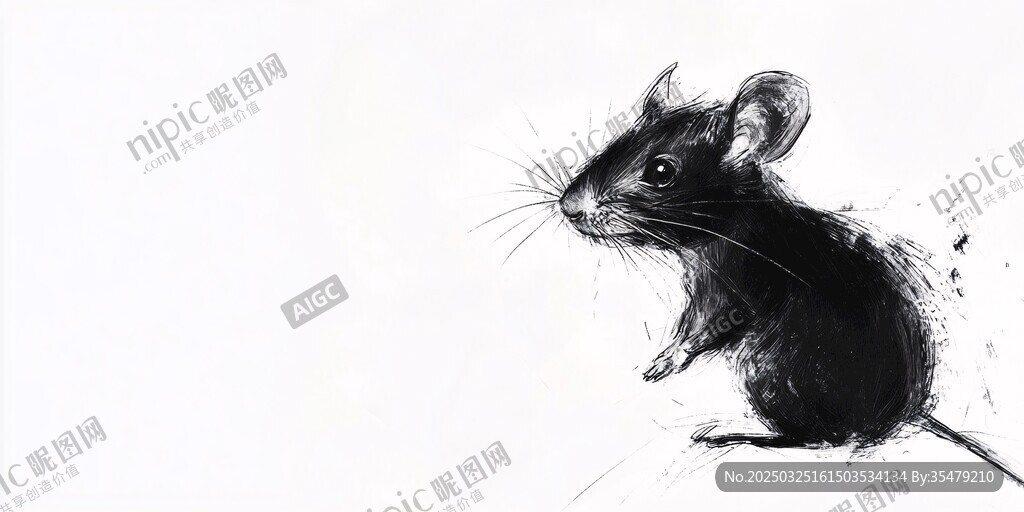 水墨风黑鼠插画