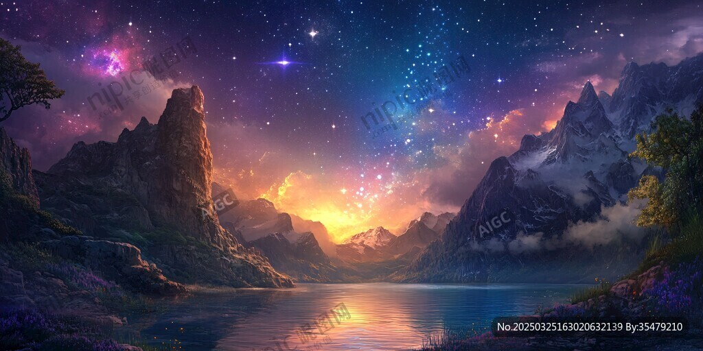 梦幻星空下的壮美山水