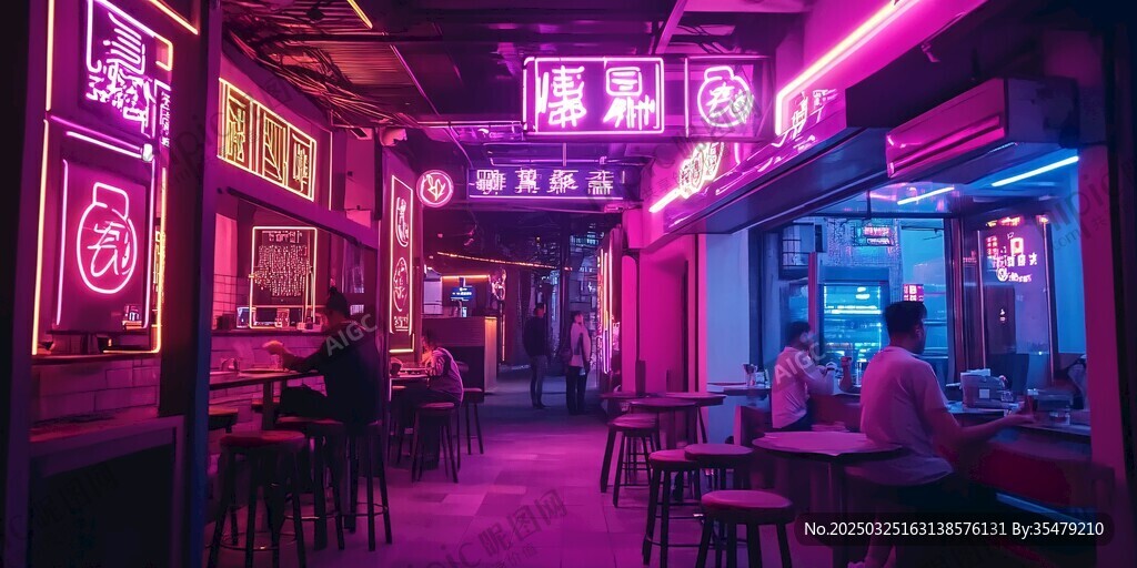 霓虹闪烁的复古风情小吃街