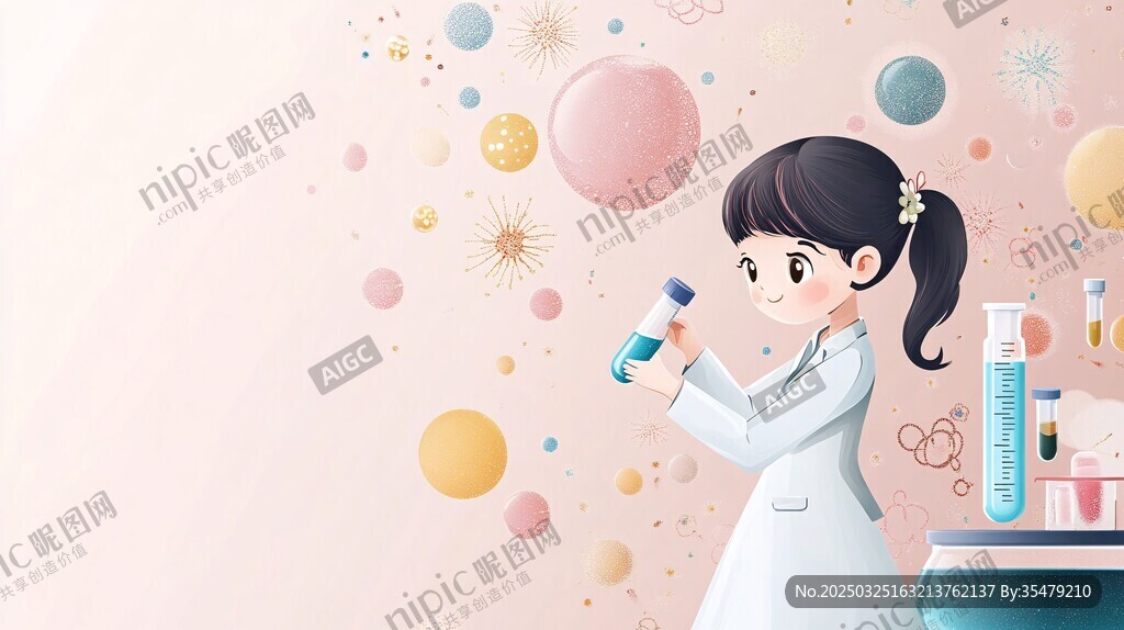 女孩专注做科学实验