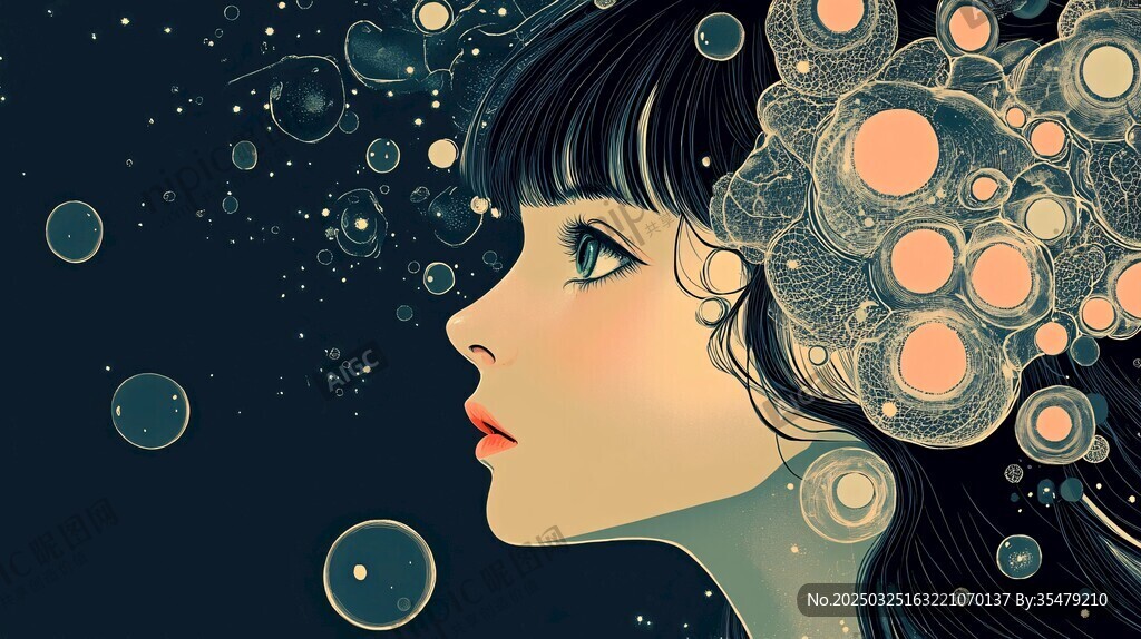 梦幻泡泡中的少女侧颜